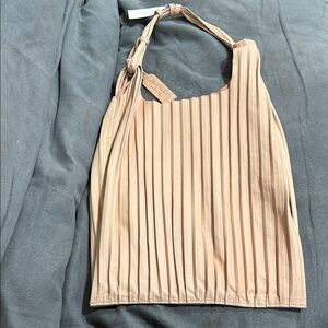 NWT Vintage Anthropologie Pleated Pink/Beige Leather Shoulder Bag